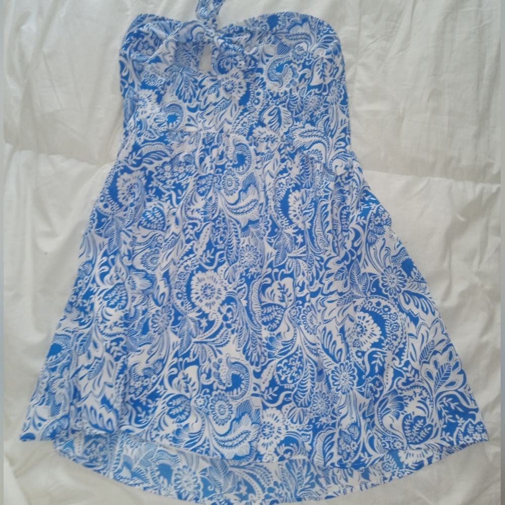 SHEIN Blue and White Strapless Dress